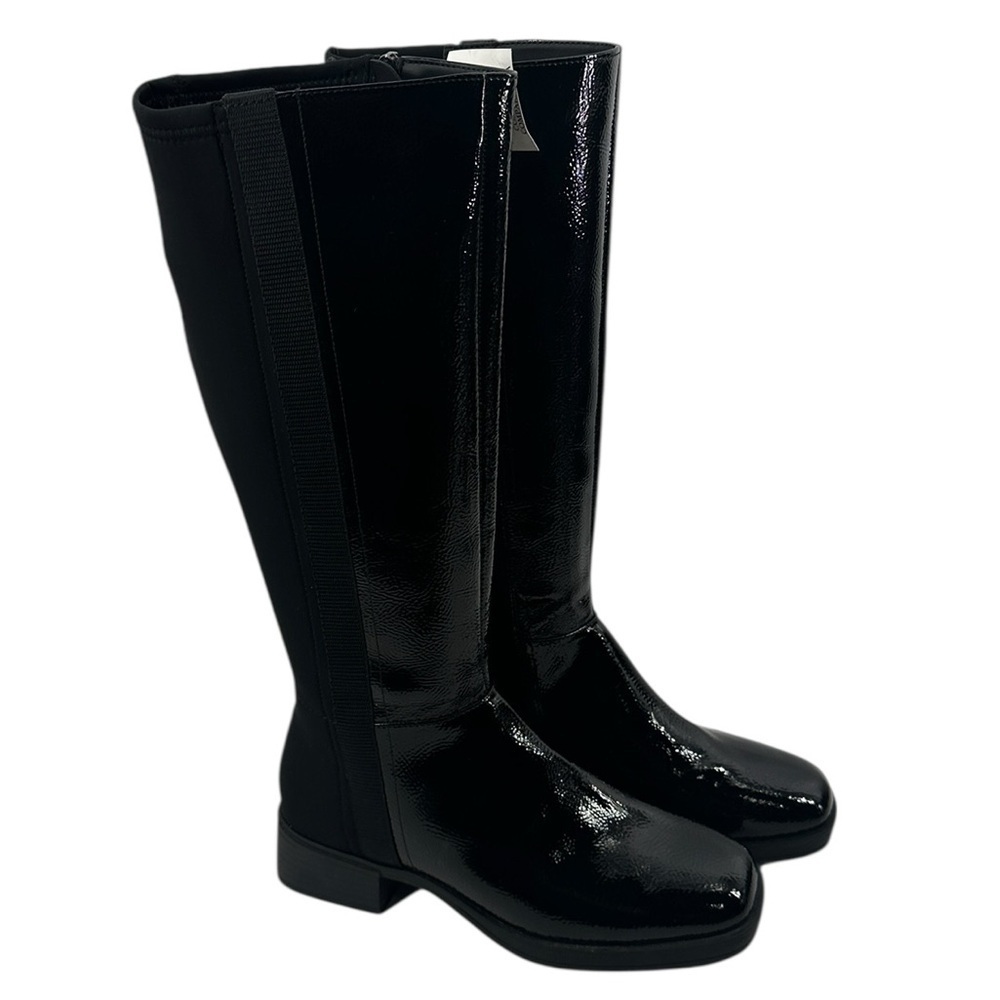 Aerosoles Knee High Boot equestrian-style shiny patent upper elastic stretch